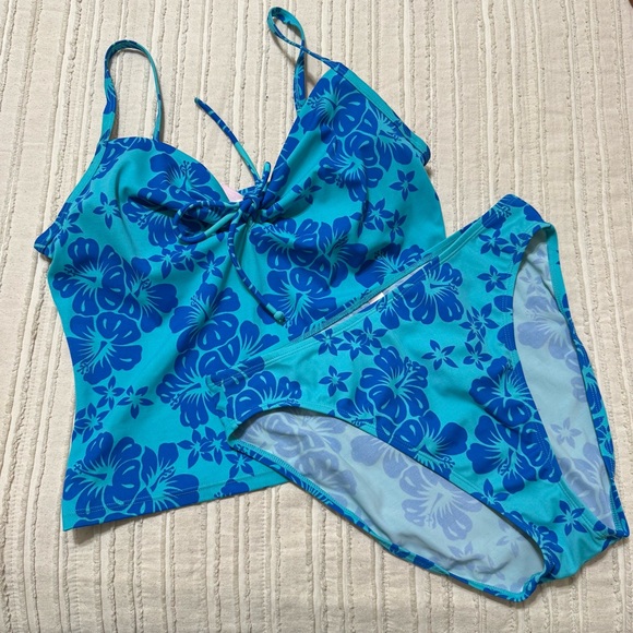 90s Victoria’s Secret Blue Floral Tankini Swimsuit - Picture 1 of 5